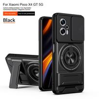 Armor Funda Para For Xiaomi Poco X4 GT 5G Case Slide Camera Lens Back Cover For Poco X4GT Car Magnetic Ring Stand Protect Coque Poco X4 GT black