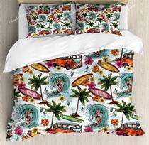 Surf Bedding Set For Bedroom Bed Home Hippie Classic Old Bus with Surfboard Freedom Holida Duvet Cover Quilt Cover Pillowcase EU Single 135*200cm/53x79in 3pcs