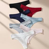 7Pcs Women's Thongs Panties Cotton Striped Underwear Sexy Women Lingerie Solid Intimates Comfort Panty Soft Hot G-Strings S-XL S gray