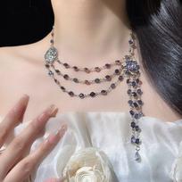 Stacking niche design blue multi-layer necklace Spice Girl style fashion temperament exquisite high-end collarbone chain accessories gray
