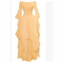 Nėrinėta platėjančių rankovių retro gotiška suknelė Cosplay Prom Princesei XS beige