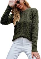 2026 Autumn Winter Women's Long Sleeve Cable Knit Pullover Sweater Small kariškai žalia