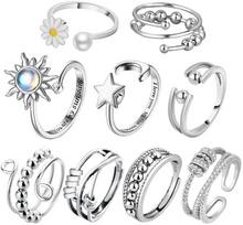 MLPKOI 9 Pcs Fidget Rings Set for Women Girls, Adjustable Open Spinner Anxiety Ring, Anti Stress Relief Klassisch white