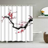 Japoniško stiliaus vyšnių žiedų raudonos rožės dušo užuolaidos vonios kambario užuolaidos Frabic vandeniui atsparios poliesterio vonios užuolaidos su kabliukais 120*180cm gray