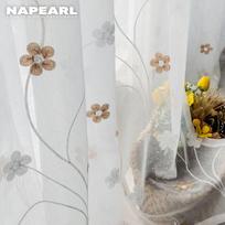 1PC NAPEARL Daisy siuvinėta tiulio užuolaida Šiuolaikinės mados langas Permatomas mielas tiulio užuolaidos svetainei W150cm x L250cm ruda