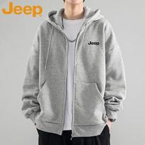 JEEP Vyriškas laisvalaikio džemperis su gobtuvu ir užtrauktuku M šviesiai pilka spalva