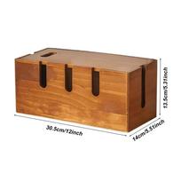 Wood Cable Organizer Box for Extension Cord Power Stripe Surge Protector Wire Management Organizer Cover Hider for Desktop brown