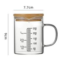 Glass Measuring Cups with Scale 250-1000ml Kitchen Measuring Mug Wooden Lid Microwave Safe Milk Tea Kettle Kitchen Accessories gray