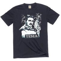 Nikola Tesla T-Shirt Tesla with Electrical Gun Men's Funny T-Shirt L gray