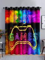 Popular Gamepad Sunshade Curtain Bedroom 3D Digital Printing Blackout Curtain Punching 97cm*114cm*2 blue