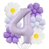 Daisy-themed Daisy Balloon Set for Children's Birthday Party and First Birthday Decorations Purple number 9 white