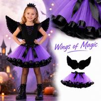Girls Halloween Black Feather Dress Costume Two-Piece Set 120 violetinė