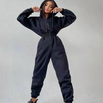 Madingas Elegantiškas Gobtuvinis Kombinezonas Moterims Laisvalaikio Kombinezonas Jumpsuit Ruduo Žiema Vienspalviai Gobtuviniai Kombinezonai Sportinė Apranga Rompers Sportiniai Kostiumai M black