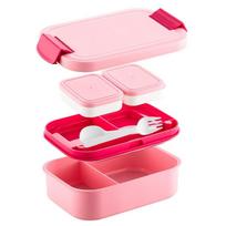 Double Layer Leakproof Microwave-Safe Bento Box Students Office Workers With 4-Compartment Design Food Container Pink In Stock