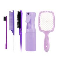 5/6 Pcs Comb Set Detangling Hair Brush Curly Hair Curved Rat Tail Comb Set Edge Hair Brush Curly Hair Brush Hair Salon Tools Purple set pink