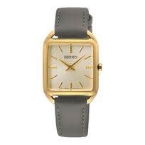 SEIKO 50 metrų atsparus vandeniui Kvarcinis karvės odos dirželis 34,8*26mm moteriškas laikrodis auksinis ciferblatas SWR090P1