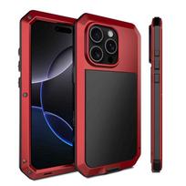 Luxury Tank Heavy Duty Screen Protection Armor Doom Metal Case for IPhone 18 Air 17 16e 16 15 14 13 12 11 Pro Max 7 8 Plus XS XR Case & Screen Protector&iPhone 16 Pro Max raudona