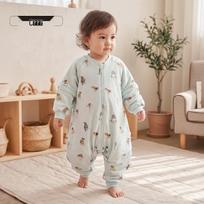 He'er Te 120g Silk Quilted Baby Sleeping Bag with Detachable Sleeves and Legs - Class A Anti-Kick Blanket Pajamas for Autumn/Winter. Height 75-85cm gray