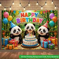 2D Flat Backdrop1pc Cute Panda Birthday Party Backdrop Banner Polyester Wall Decor For Living Room Bedroom Office Outdoor Decor Party 152x92cm/59.8x36.2in