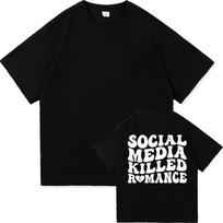 Social Media Killed Romance T Shirt Summer Fashion Men Funny Letter T-Shirt Unisex High Quality Vintage Cotton Tees Shirts Tops L gray