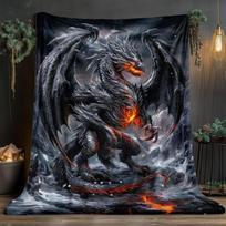 Dark Dragon Art Pattern Decorative Throw Blanket for Sofa, Bed, Living Room, Home Decor, and Outdoor Environment Size: 75*100cm, Weight: 280 GSM