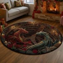 Mystical Dragon 3D Illusion Carpet Fantasy Floor Mat for Gothic Decor Living Room Bedroom Library Round Home Rug 80x80cm