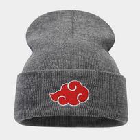 Autumn and winter new Naruto Shippuden auspicious cloud embroidery knitted hat for men and women casual versatile personality trend warm hat One size fits all gray