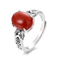 Adjustable Copper Ring With Red Agate Cabochon Motif Vintage Boho Jewelry Women Men Adjustable Open Band red