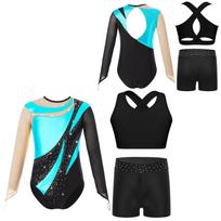 Gimnastikos triko mergaitėms, vaikams, su šortais, ilgomis rankovėmis, akrobatikai, baletui, šokiui, vienetinis kostiumas su aktyvia liemene 13-14 Years turkis