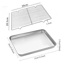 304 Stainless Steel Baking Tray Set with Grill Metal Rectangular Cooling Rack Grilling Tools BBQ for Kitchen Outdoor Camping white