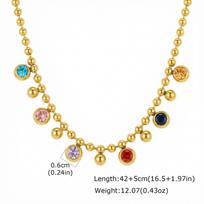 Stainless Steel Necklace, Multicolor Crystal Zircon Beaded Choker, Rustproof Neck Jewelry for Women Trendy Boho Collar beige