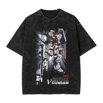 Anime Mobile Suit Gundam Harajuku Washed Vintage Vintage T-Shirt Cotton Men Streetwear Oversized Women Short Sleeve M black