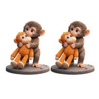 3D Printed Monkey Figurine Cute Small Monkey Holding Plush Toy Statue Collectible Ornament for Home Office Living Room Table Decoration 2pcs brown