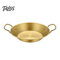 Functional Kitchen Pan for Grilling Ramen Soup Pot with Dual Handles, Stainless Steel Nonstick Flat Easy to Clean Brushed Metal Bottom Frying