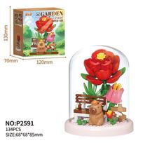 Educational components small particle constructing blocks flower capybara garden roses lily immortal flowers decorative block playthings With box red