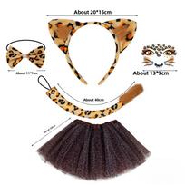 Gepardo kostiumas vaikams mergaitėms Leopardų kostiumai Katės ausys lankelis Uodega Lankas Sijonas Letenos pirštinės Cosplay Karnavalinis kostiumas Set A beige