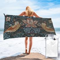 William Morris Original Vintage Poster - Strawberry Thief 1883 Beach Towel Microfiber Quick Dry Towels For Mountain Climbing 70x140 cm black