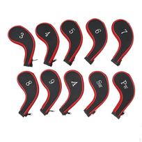 10 Pieces Iron Head Cover Guarding Numbered Golf Set Zipper Club Sock for Golfers raudona