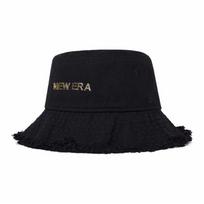 New Era Niu Yihua washed raw edge metal logo sunshade cotton polyester fisherman hat unisex couple style M/L black juoda