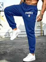 Nation-france Men Jogger Pants Pocket France Country Word Art, Leg Shield Flag Graphic, Ribbed Ankle Sweatpants for Street Casual Style 3XL mėlyna