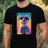 T-Shirt Men Meerkat with Sunglasses Motif Cotton Size XS to 5XL XXXL blue