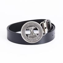 Thor's Hammer Zinc Alloy Cowhide Leather Men's Punk Belt - Nightclub Personality Fashion Accessory. 120 cm
