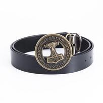 Thor's Hammer Zinc Alloy Cowhide Leather Men's Punk Belt - Nightclub Personality Fashion Accessory. 105 cm black