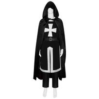 Templar Knight Crusader Halloween Cosplay Costume Set, Medieval Knight Look, Men's Cosplay Outfit for Costume Party XL black