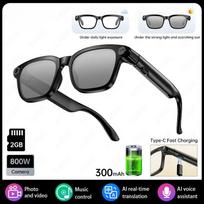 Nauji 8MP išmanieji akiniai su kamera HD nuotraukoms ir vaizdo įrašams, dirbtinio intelekto vertimu, fotochrominiais lęšiais, Bluetooth skambučiais, muzika, balso asistentu, 300 mAh baterija B juoda