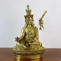 High 21cm Copper Lotus Master Buddha Statue Decoration Tibetan Tantric Supplies beige