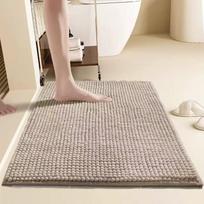 Soft Chenille Bath Mat Bathroom Shower Non-Slip Absorbent Floor Rug With Binding Edge Washable Cuttable 40x60cm 40x60 cm beige
