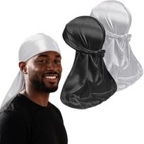 2PCS Silky Durags for Men&Women, Premium Do-Rags Caps for 360 540 720 Waves gray