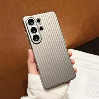 Compatible with Samsung Galaxy S26 Ultra/S25/S24 Plus Frosted Striped Protective Case with Metal Buttons S23 gray
