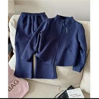 Korean Style Kids Girls Long Sleeve Zipper Sweatshirt Flared Pants Two Piece Set 140cm blue